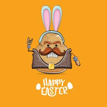 Vector rock star easter potato funny cartoon character with blue bunny ears Stock Illustration