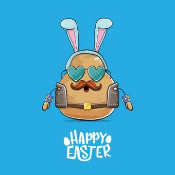 Vector rock star easter potato funny cartoon character with blue bunny ears Stockillustratie