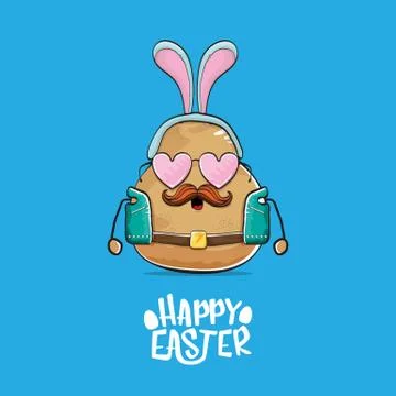 Vector rock star easter potato funny cartoon character with blue bunny ears Stock Illustration
