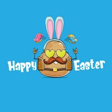 Vector rock star easter potato funny cartoon character with blue bunny ears 스톡 일러스트
