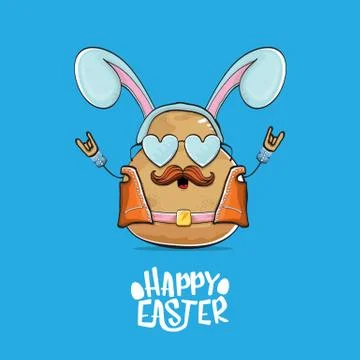 Vector rock star easter potato funny cartoon character with blue bunny ears Stock Illustration