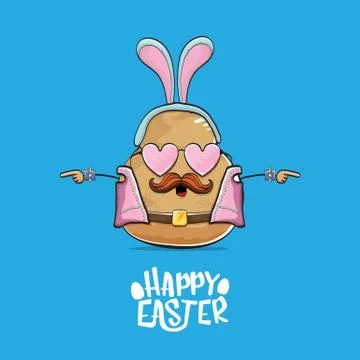 Vector rock star easter potato funny cartoon character with blue bunny ears Stockillustratie