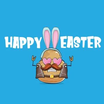 Vector rock star easter potato funny cartoon character with blue bunny ears Stock Illustration