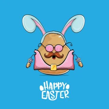 Vector rock star easter potato funny cartoon character with blue bunny ears 库存插图