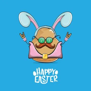 Vector rock star easter potato funny cartoon character with blue bunny ears Stockillustratie