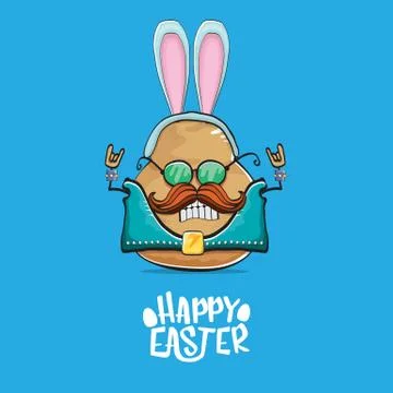 Vector rock star easter potato funny cartoon character with blue bunny ears Illustrazione stock
