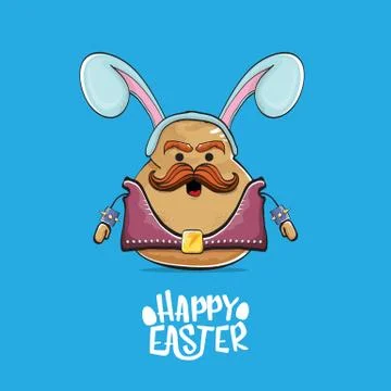 Vector rock star easter potato funny cartoon character with blue bunny ears 스톡 일러스트