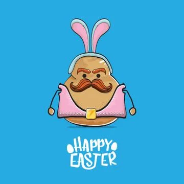Vector rock star easter potato funny cartoon character with blue bunny ears Stock Illustration