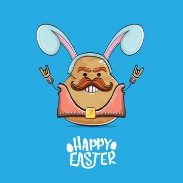 Vector rock star easter potato funny cartoon character with blue bunny ears Stockillustratie