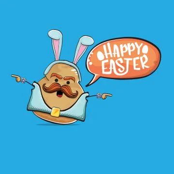 Vector rock star easter potato funny cartoon character with blue bunny ears Illustrazione stock