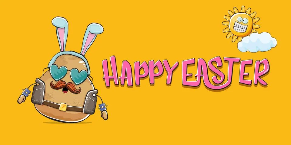 Vector rock star easter potato funny cartoon character with blue easter bunny 库存插图