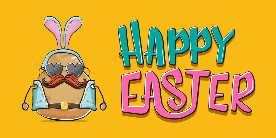 Vector rock star easter potato funny cartoon character with blue easter bunny Stockillustratie