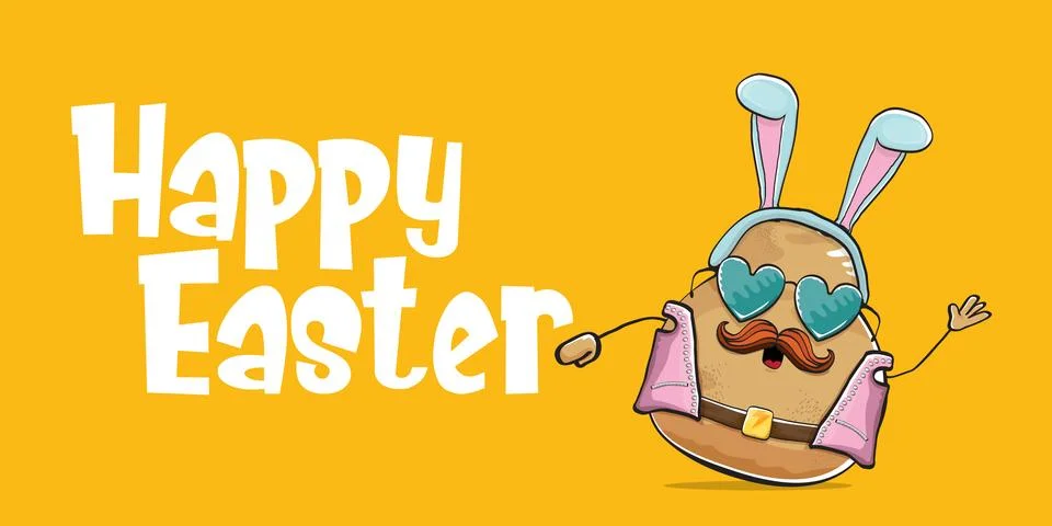 Vector rock star easter potato funny cartoon character with blue easter bunny Illustrazione stock