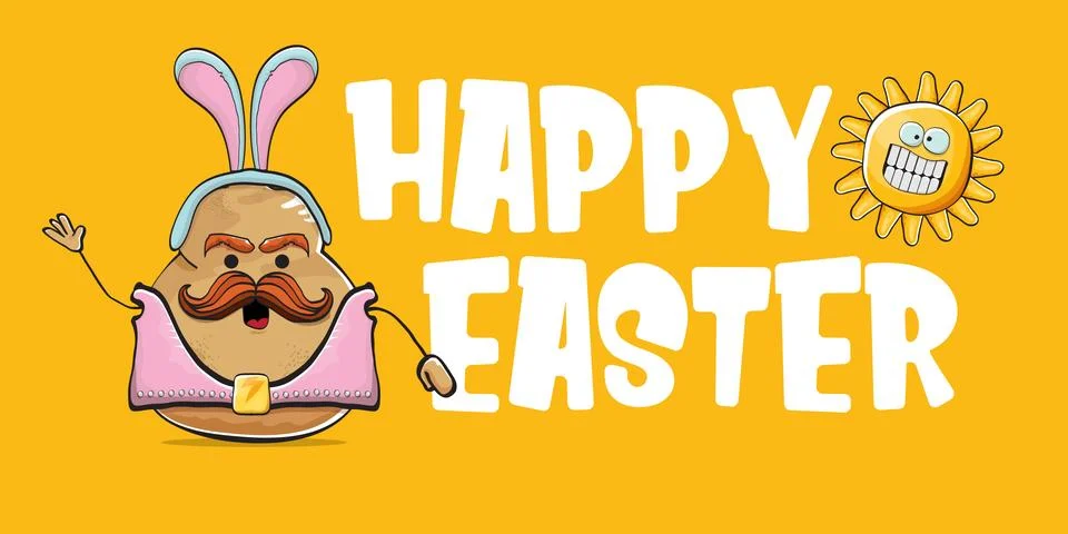 Vector rock star easter potato funny cartoon character with blue easter bunny 库存插图