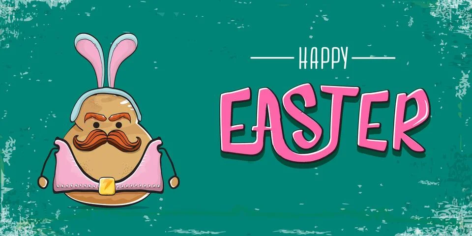 Vector rock star easter potato funny cartoon character with blue easter bunny Illustrazione stock