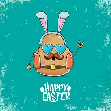 Vector rock star easter potato funny cartoon character with blue bunny ears Stockillustratie
