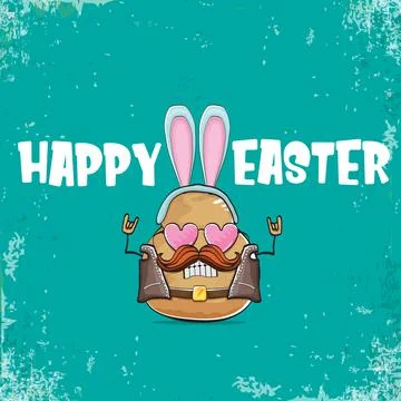 Vector rock star easter potato funny cartoon character with blue bunny ears Stock Illustration