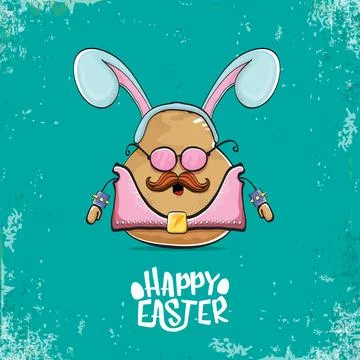 Vector rock star easter potato funny cartoon character with blue bunny ears 库存插图