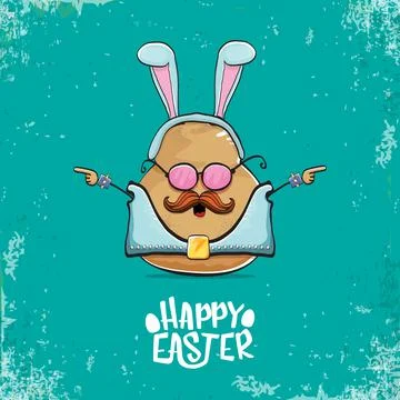 Vector rock star easter potato funny cartoon character with blue bunny ears Illustrazione stock