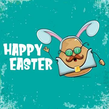 Vector rock star easter potato funny cartoon character with blue bunny ears Illustrazione stock