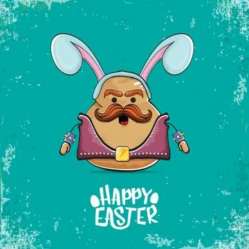 Vector rock star easter potato funny cartoon character with blue bunny ears Stock Illustration