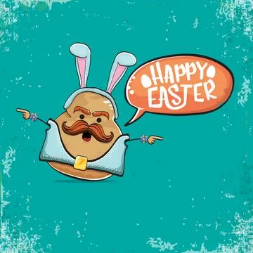 Vector rock star easter potato funny cartoon character with blue bunny ears Stock Illustration