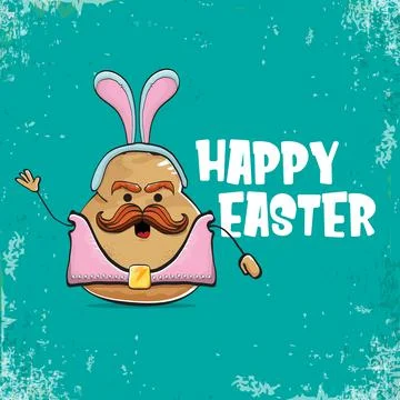 Vector rock star easter potato funny cartoon character with blue bunny ears Stockillustratie