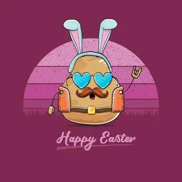 Vector rock star easter potato funny cartoon character with blue bunny ears Stock Illustration