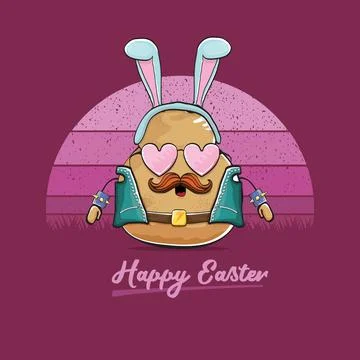 Vector rock star easter potato funny cartoon character with blue bunny ears Stock Illustration