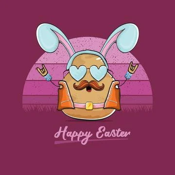 Vector rock star easter potato funny cartoon character with blue bunny ears 库存插图