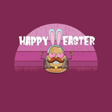 Vector rock star easter potato funny cartoon character with blue bunny ears 库存插图
