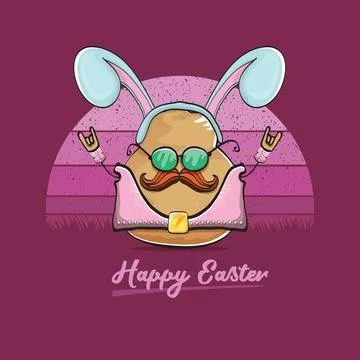 Vector rock star easter potato funny cartoon character with blue bunny ears 스톡 일러스트