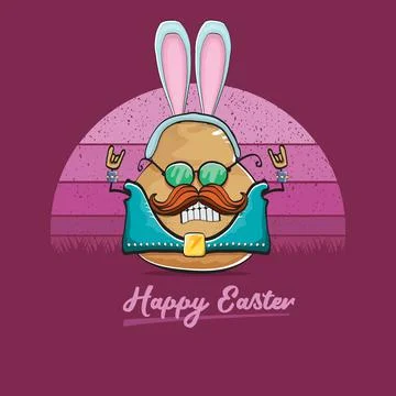 Vector rock star easter potato funny cartoon character with blue bunny ears Illustrazione stock