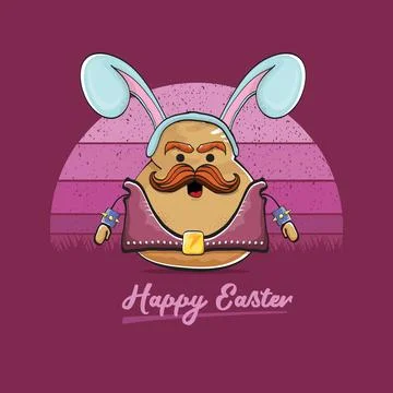 Vector rock star easter potato funny cartoon character with blue bunny ears Illustrazione stock