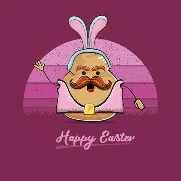 Vector rock star easter potato funny cartoon character with blue bunny ears 库存插图