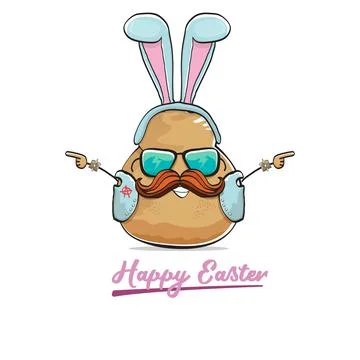 Vector rock star easter potato funny cartoon character with blue easter bunny 스톡 일러스트