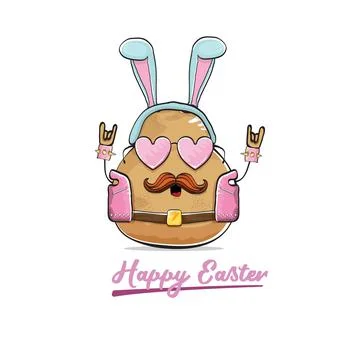 Vector rock star easter potato funny cartoon character with blue easter bunny Stock Illustration