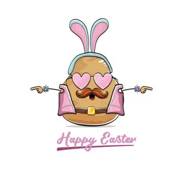 Vector rock star easter potato funny cartoon character with blue easter bunny Stockillustratie