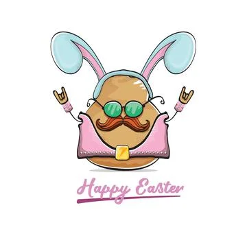 Vector rock star easter potato funny cartoon character with blue easter bunny Stock Illustration