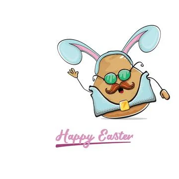 Vector rock star easter potato funny cartoon character with blue easter bunny Stock Illustration