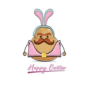 Vector rock star easter potato funny cartoon character with blue easter bunny Stockillustratie