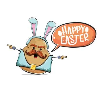 Vector rock star easter potato funny cartoon character with blue easter bunny Stockillustratie