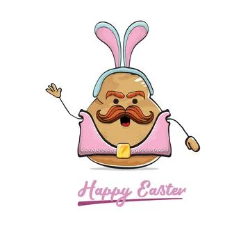 Vector rock star easter potato funny cartoon character with blue easter bunny Illustrazione stock