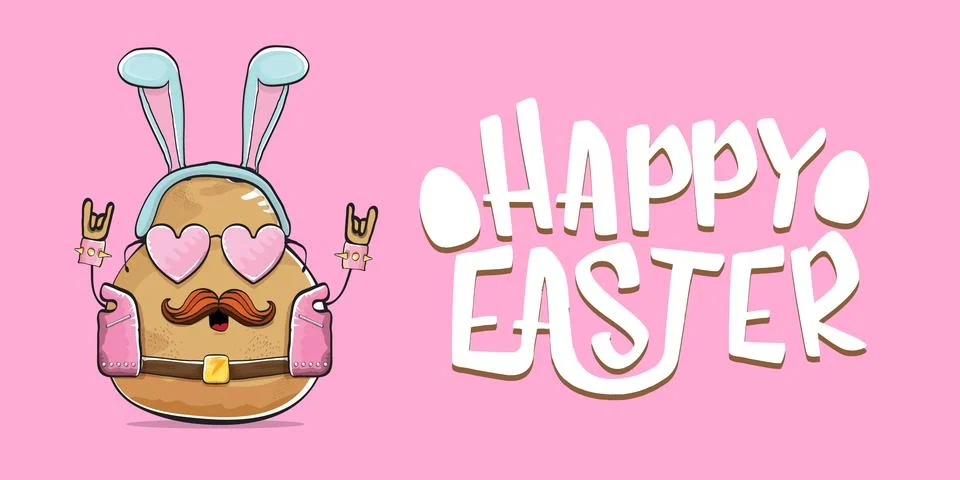 Vector rock star easter potato funny cartoon character with blue easter bunny Stock Illustration