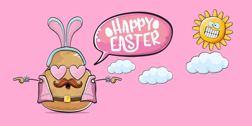 Vector rock star easter potato funny cartoon character with blue easter bunny Stock Illustration