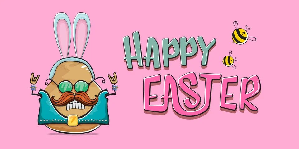 Vector rock star easter potato funny cartoon character with blue easter bunny Stock Illustration