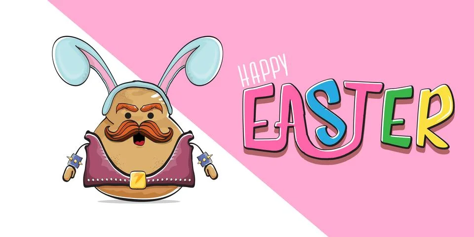 Vector rock star easter potato funny cartoon character with blue easter bunny 库存插图