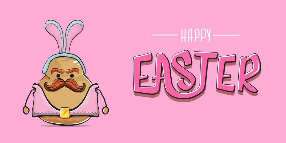 Vector rock star easter potato funny cartoon character with blue easter bunny Illustrazione stock