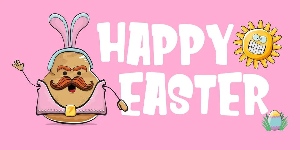 Vector rock star easter potato funny cartoon character with blue easter bunny Stock Illustration