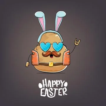 Vector rock star happy easter potato funny cartoon character with blue bunny 스톡 일러스트